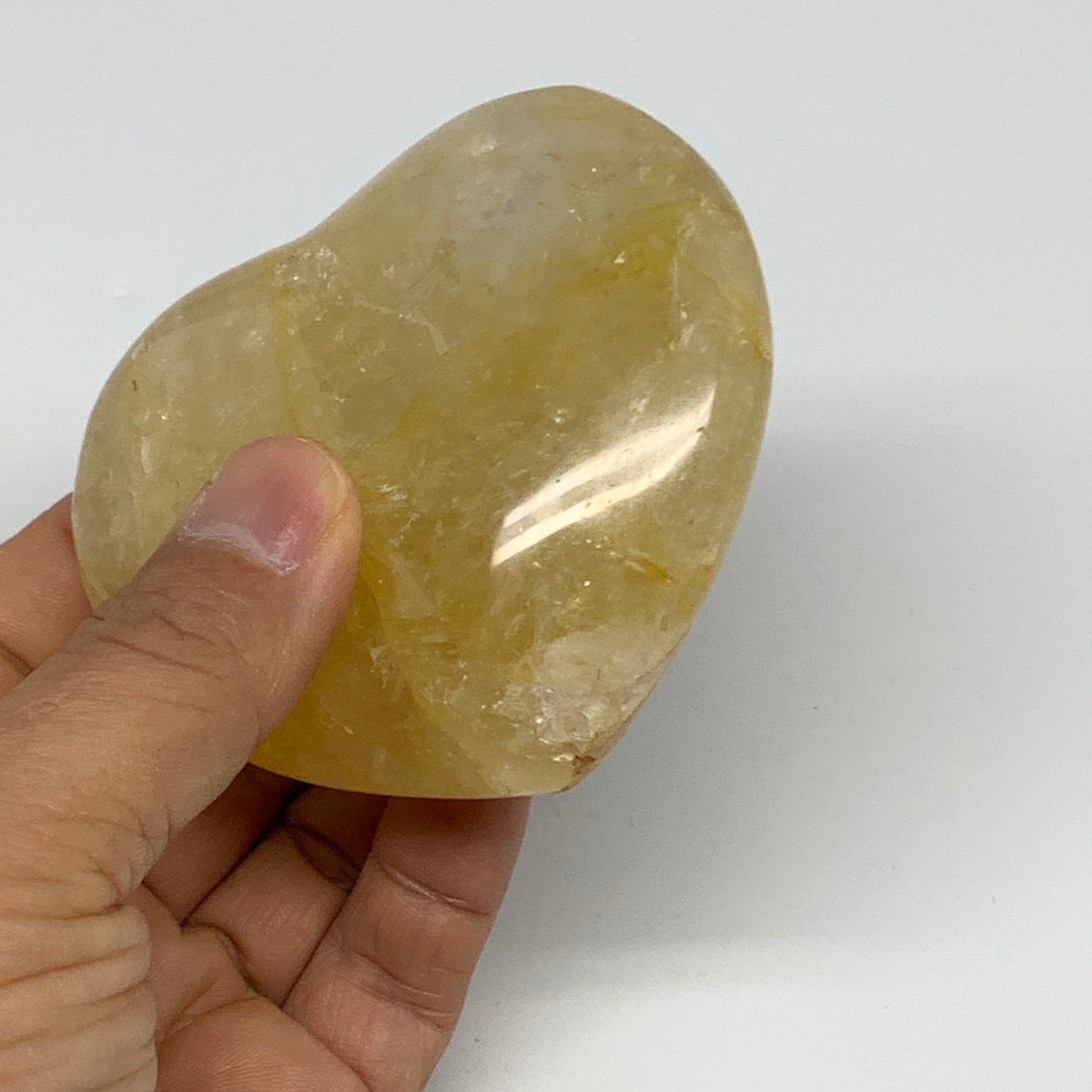 237.8g, 2.7"x3.1"x1.2" Yellow Healing Quartz Heart Crystal @Madagascar, B30572