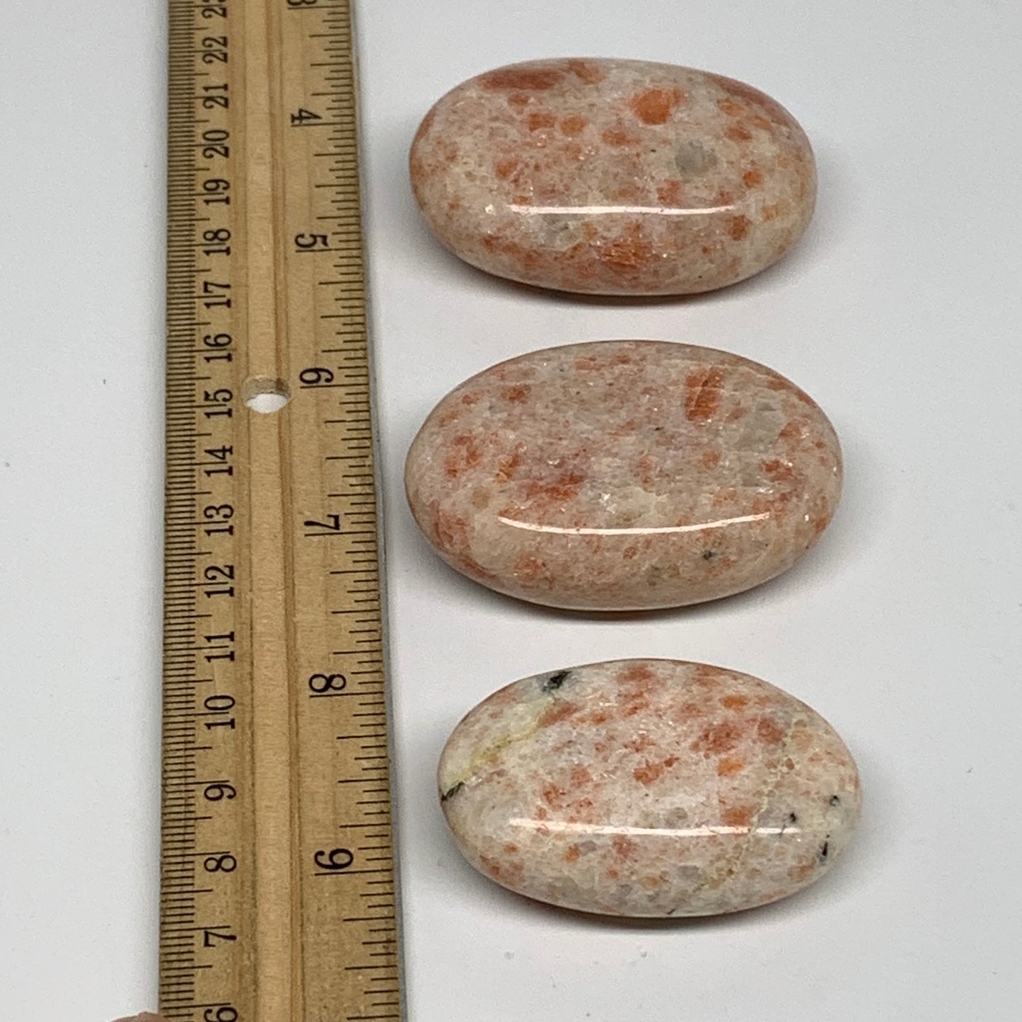 176.9g, 1.9"-2.2", 3pcs, Natural Sunstone Palm-Stone Polished from India, B34797