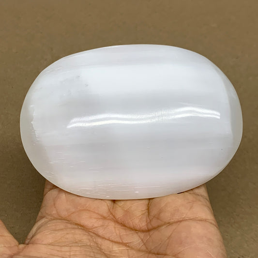 0.54 lbs, 3.9"x2.9"x1.1", White Selenite Palmstone Crystal Pillow Reiki, B36105