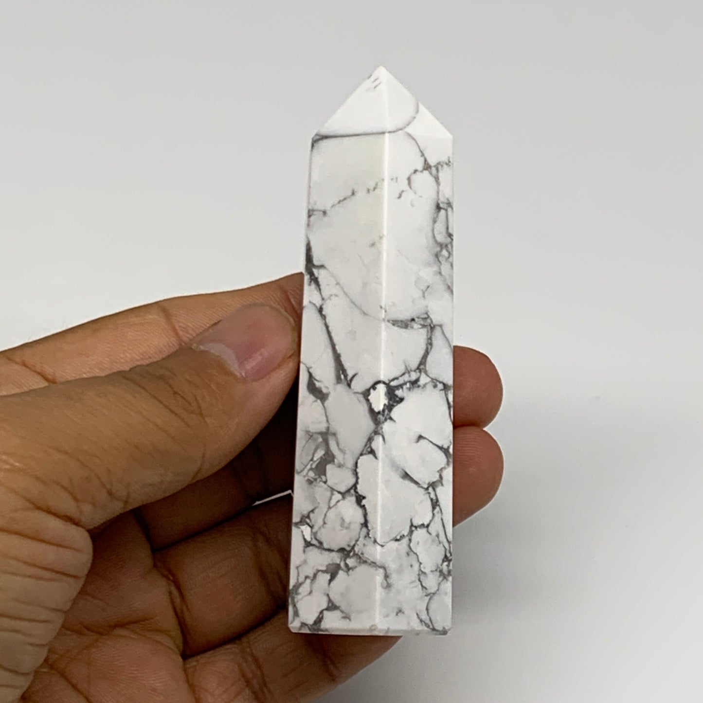 111.5g, 3.5"x1"x1", Natural Howlite Point Tower Obelisk Crystal, B29084