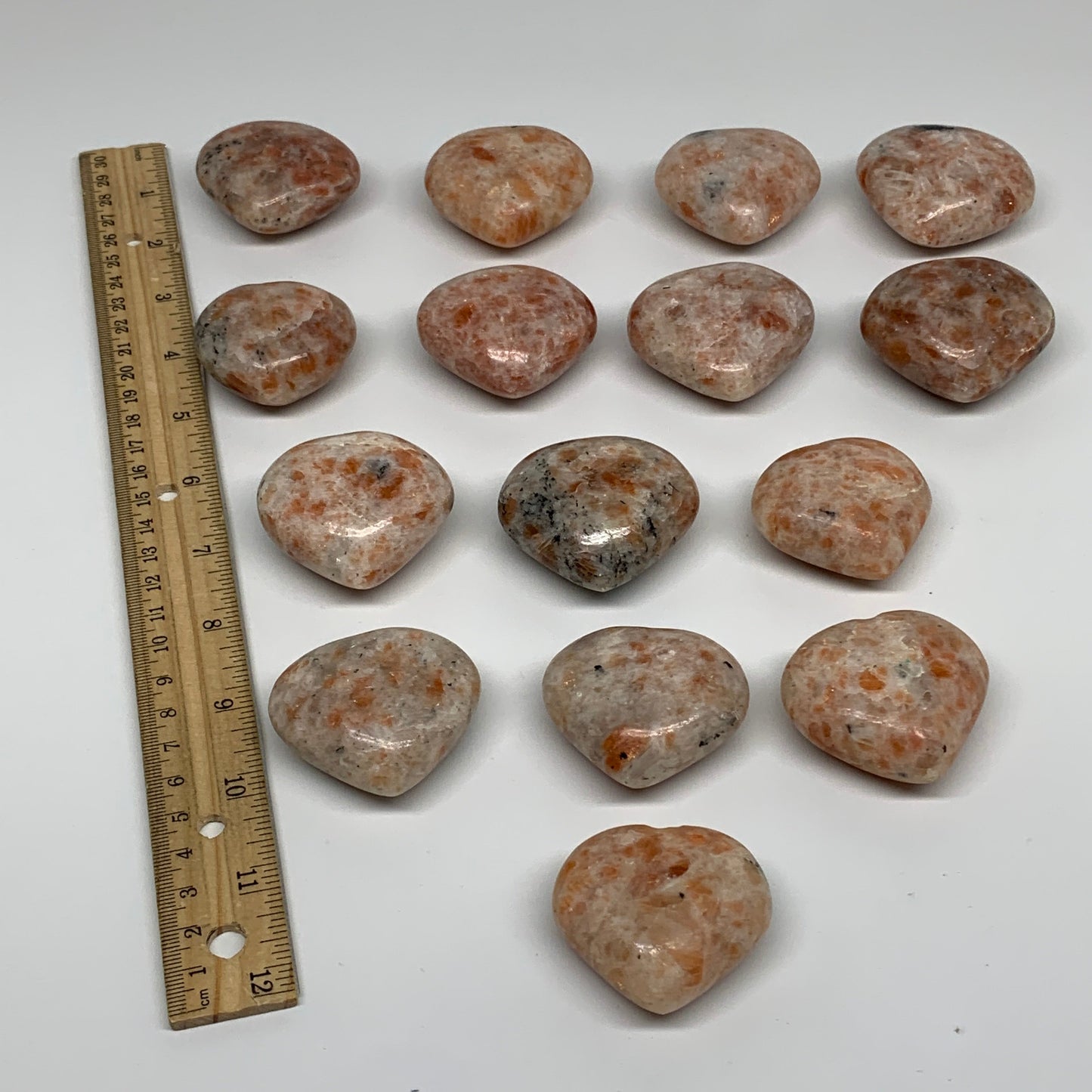 1030g (2.27 lbs) ,15 pcs, 1.6"- 1.9", Sunstone Hearts from India, B34798