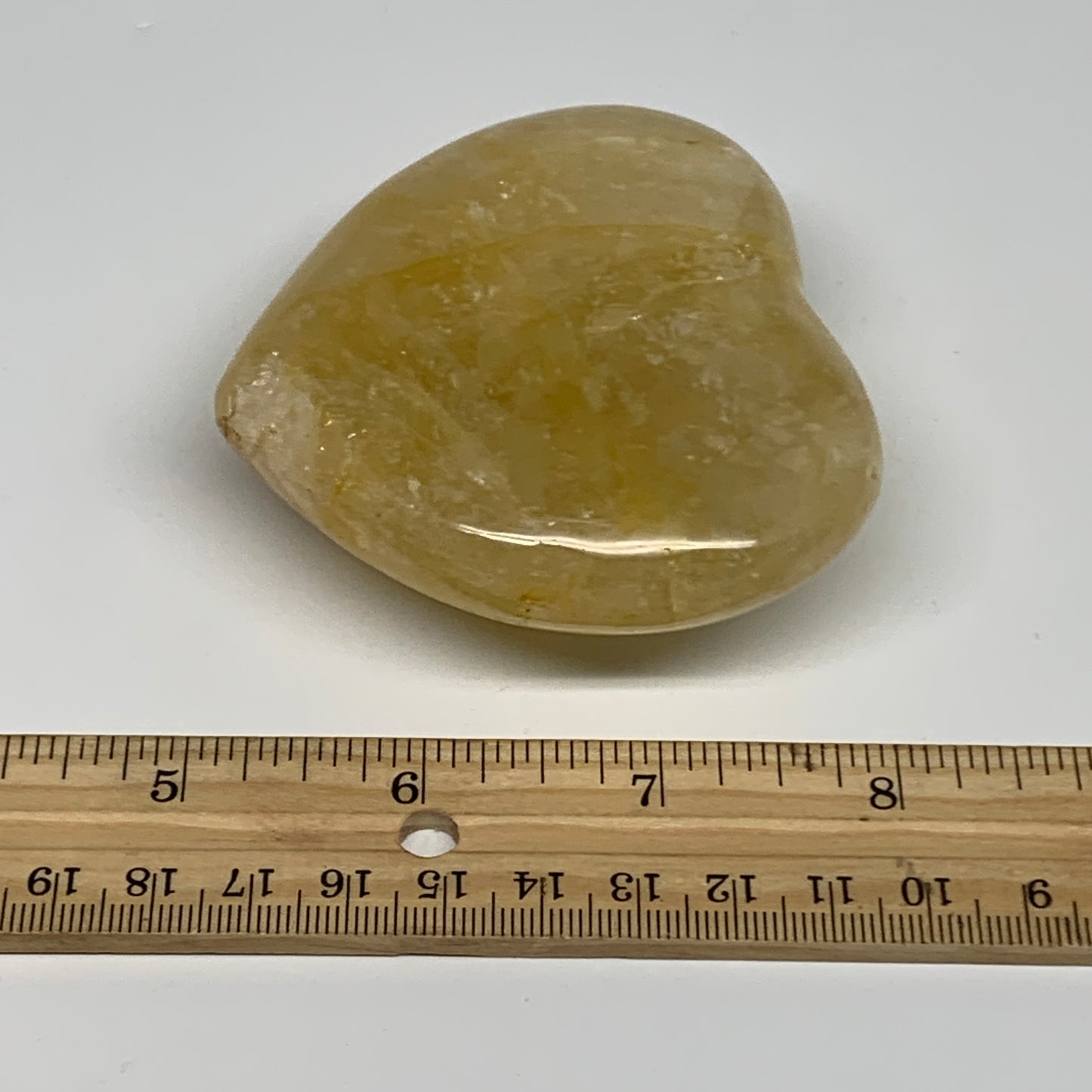 237.8g, 2.7"x3.1"x1.2" Yellow Healing Quartz Heart Crystal @Madagascar, B30572