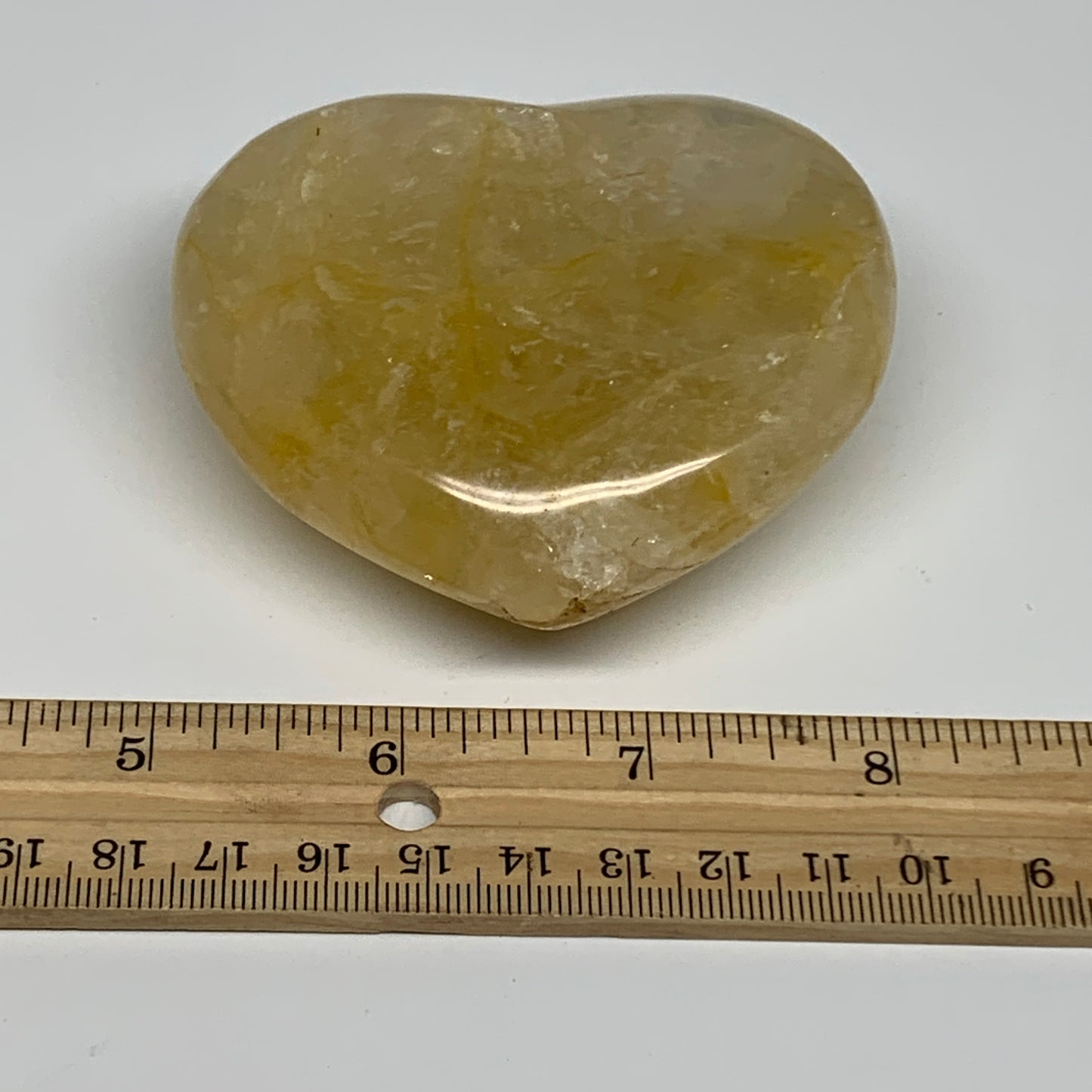 237.8g, 2.7"x3.1"x1.2" Yellow Healing Quartz Heart Crystal @Madagascar, B30572
