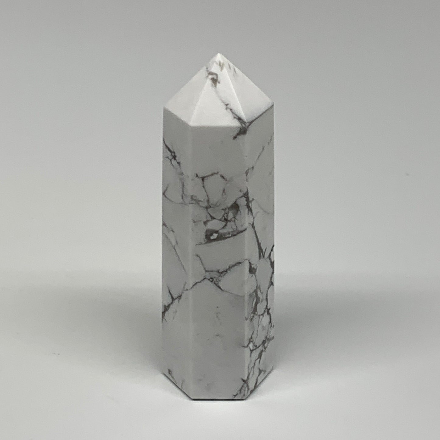 111.5g, 3.5"x1"x1", Natural Howlite Point Tower Obelisk Crystal, B29084