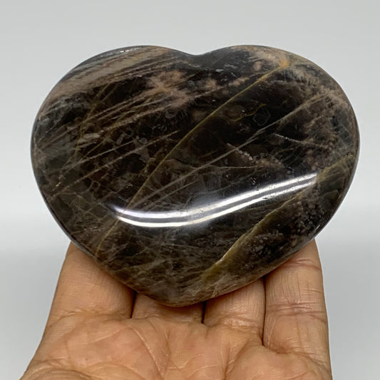 0.56 lbs, 2.9"x3.4"x1.1", Black Moonstone Heart Polished Crystal Decor, B37843