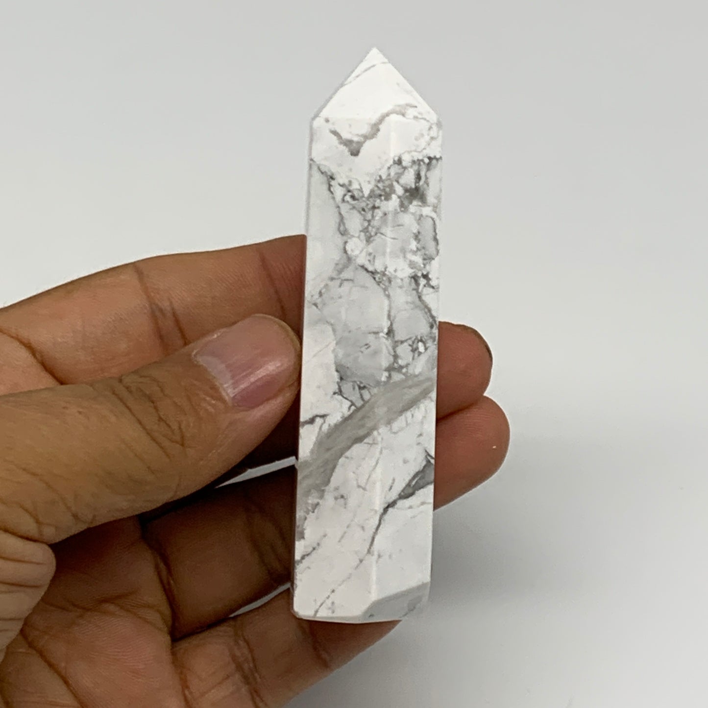 82.1g, 3.3"x0.9"x0.8", Natural Howlite Point Tower Obelisk Crystal, B29085