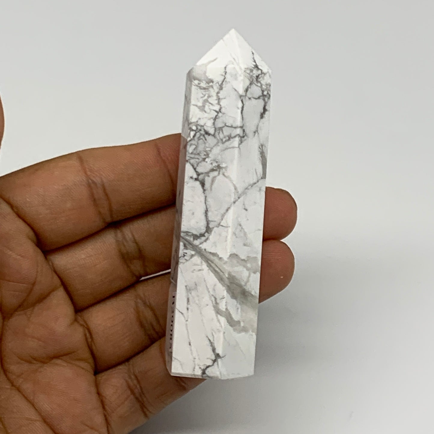 82.1g, 3.3"x0.9"x0.8", Natural Howlite Point Tower Obelisk Crystal, B29085