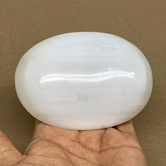 0.7 lbs, 4"x2.9"x1.4", White Selenite Palmstone Crystal Pillow Reiki, B36106