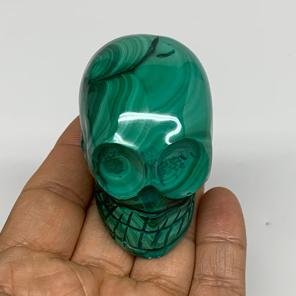 212.2g, 2.5"x1.4"x1.7", Natural Solid Malachite Skull From Congo, B32721