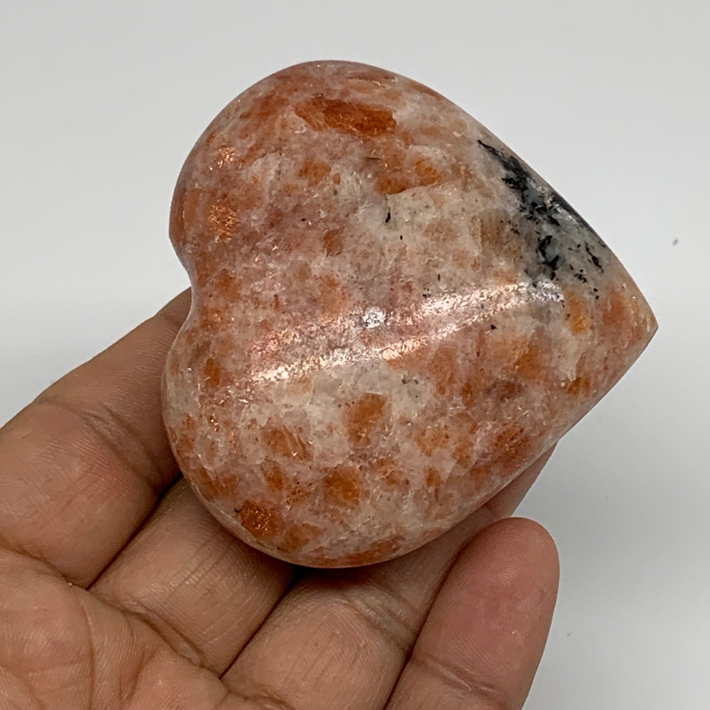 136.9g, 2.3"x2.5"x1.1", Sunstone Heart Polished Healing Crystal, B34799