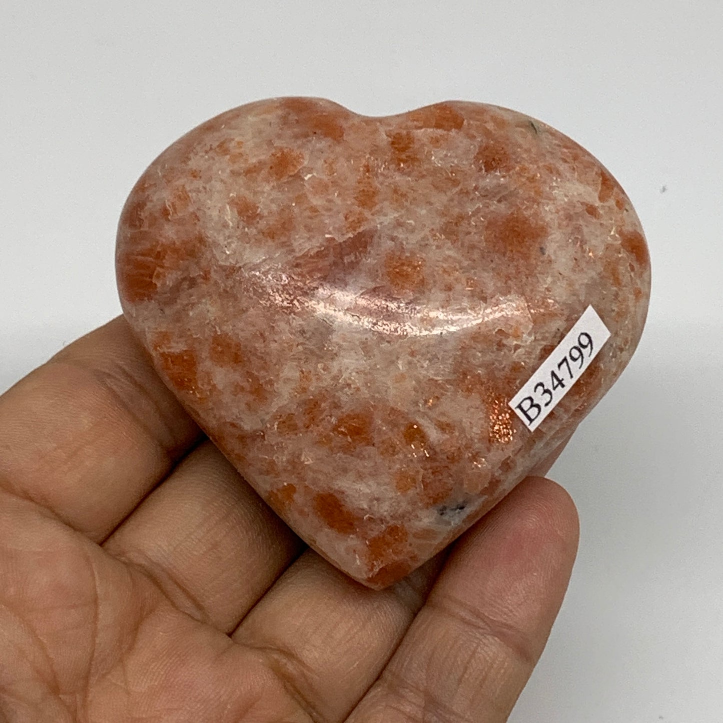 136.9g, 2.3"x2.5"x1.1", Sunstone Heart Polished Healing Crystal, B34799