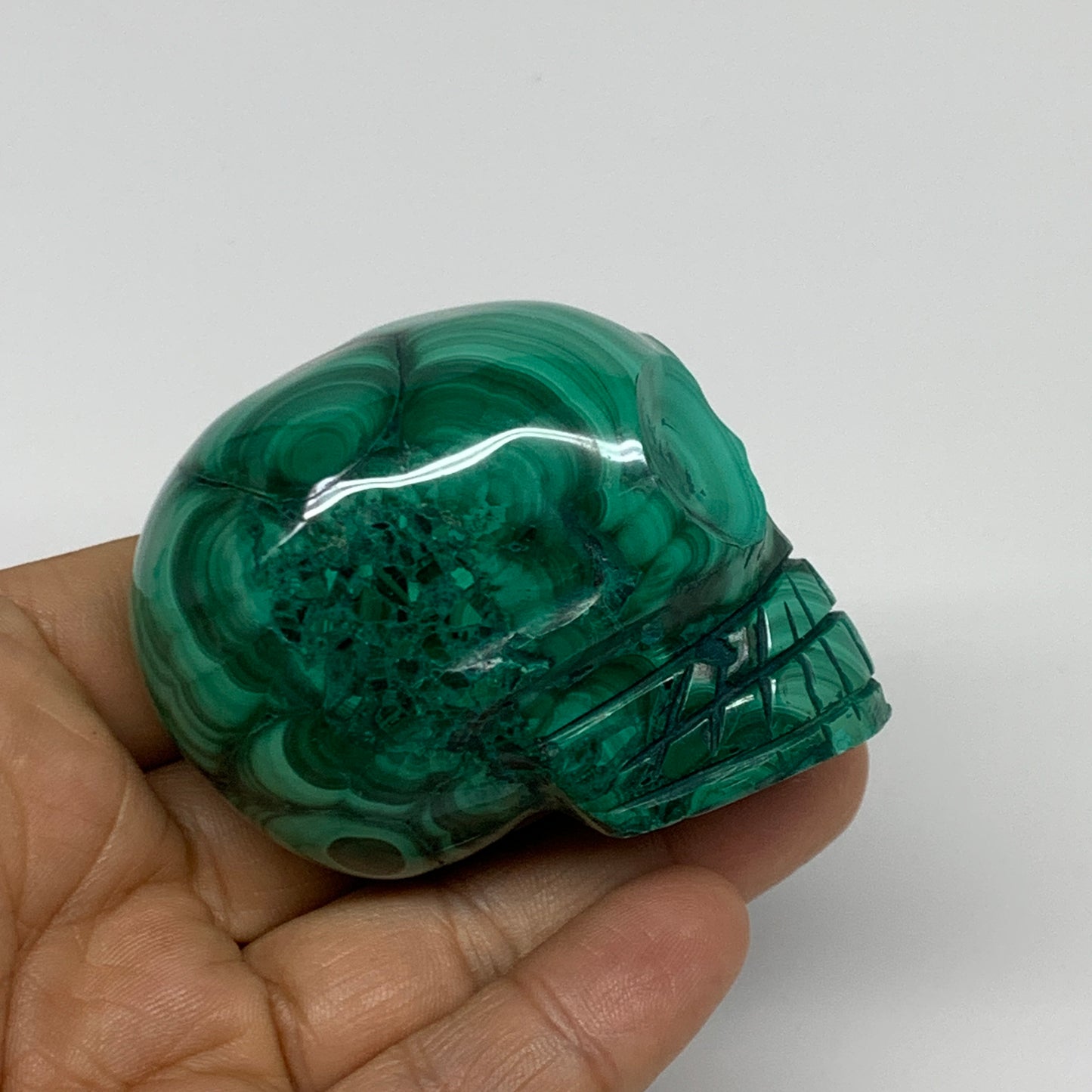 212.2g, 2.5"x1.4"x1.7", Natural Solid Malachite Skull From Congo, B32721
