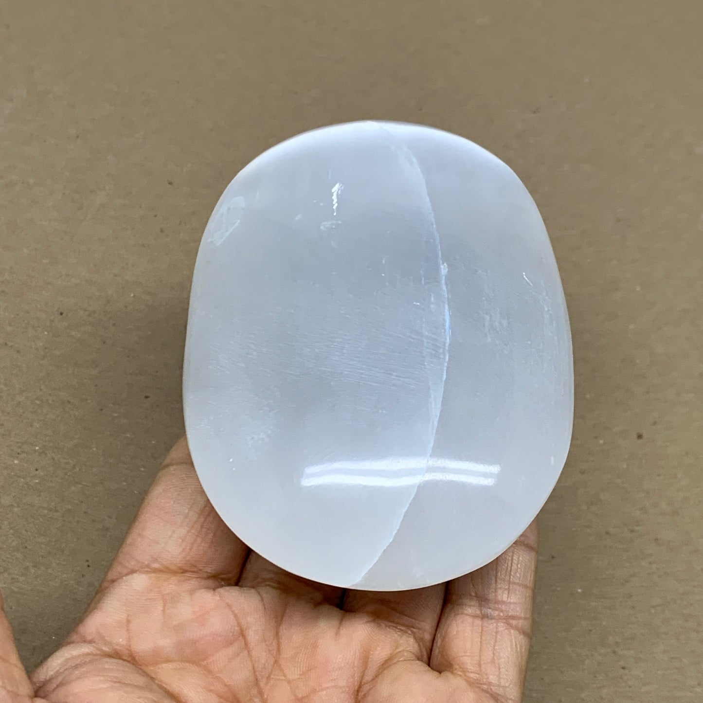0.55 lbs, 3.9"x2.7"x1.2", White Selenite Palmstone Crystal Pillow Reiki, B36107