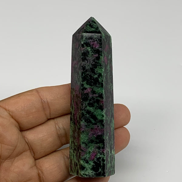113.5g, 3.5"x0.9", Natural Ruby Zoisite Tower Point Obelisk @India, B31416
