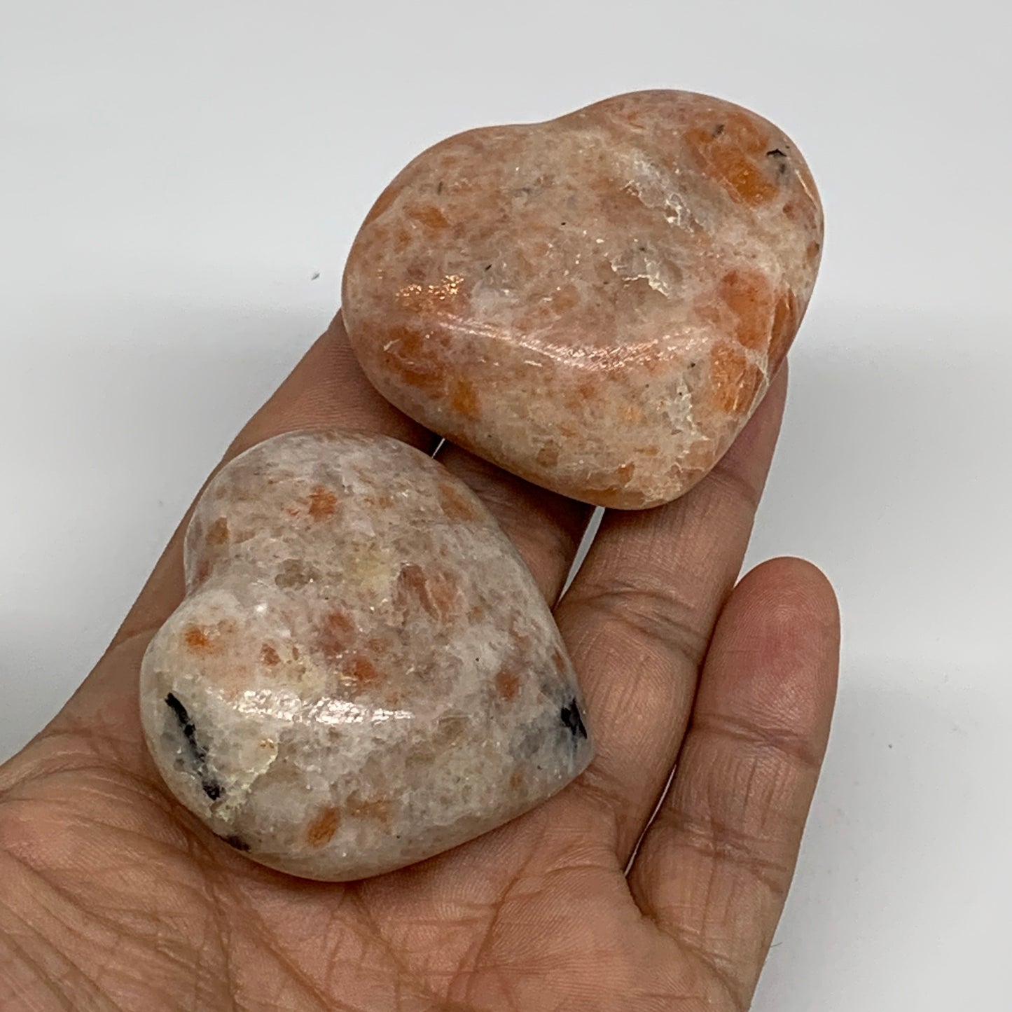 157.5g,1.8"-1.8", 2pcs, Sunstone Heart Polished Healing Crystal, B34800