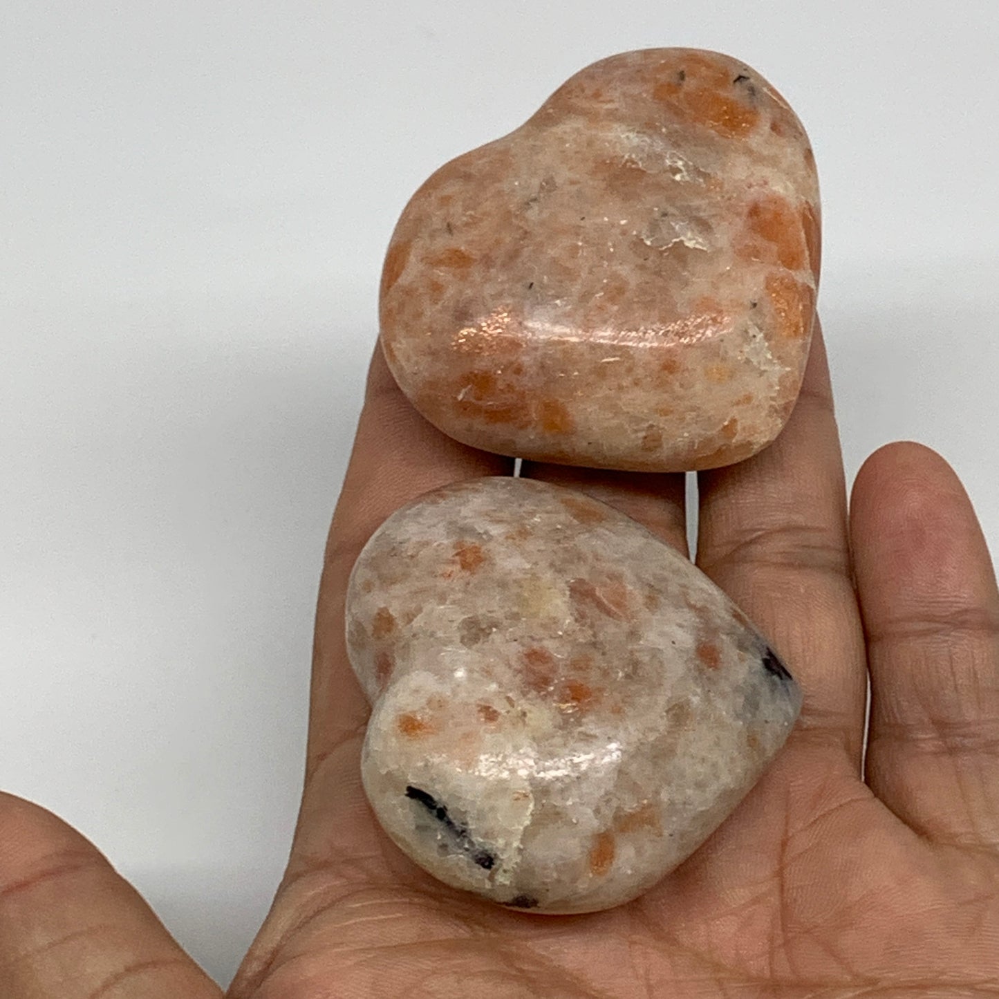 157.5g,1.8"-1.8", 2pcs, Sunstone Heart Polished Healing Crystal, B34800