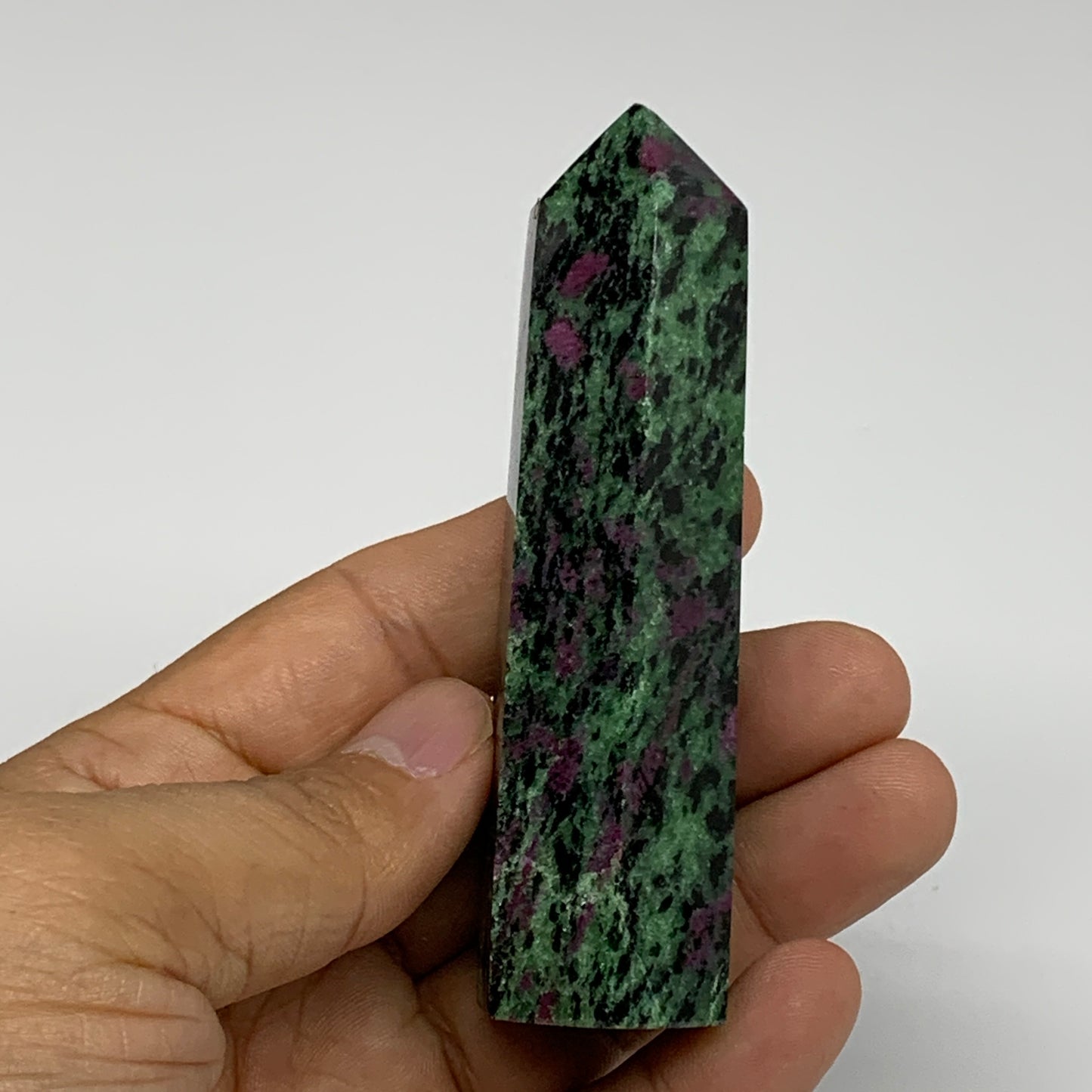 113.5g, 3.5"x0.9", Natural Ruby Zoisite Tower Point Obelisk @India, B31416