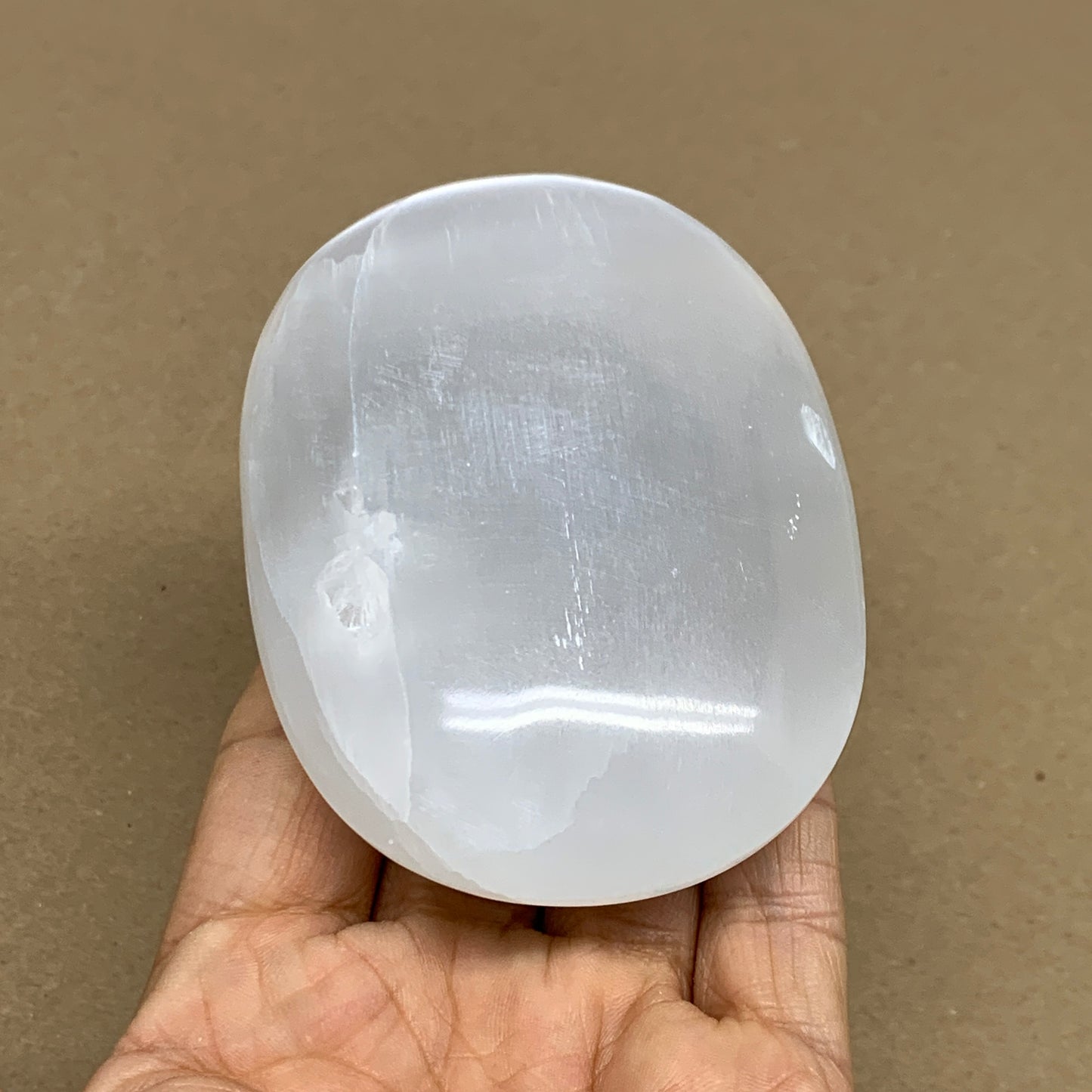 0.55 lbs, 3.9"x2.7"x1.2", White Selenite Palmstone Crystal Pillow Reiki, B36107