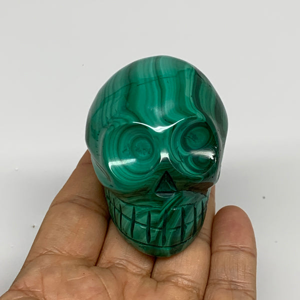 239.9g, 1.9"x1.7"x1.9", Natural Solid Malachite Skull From Congo, B32722