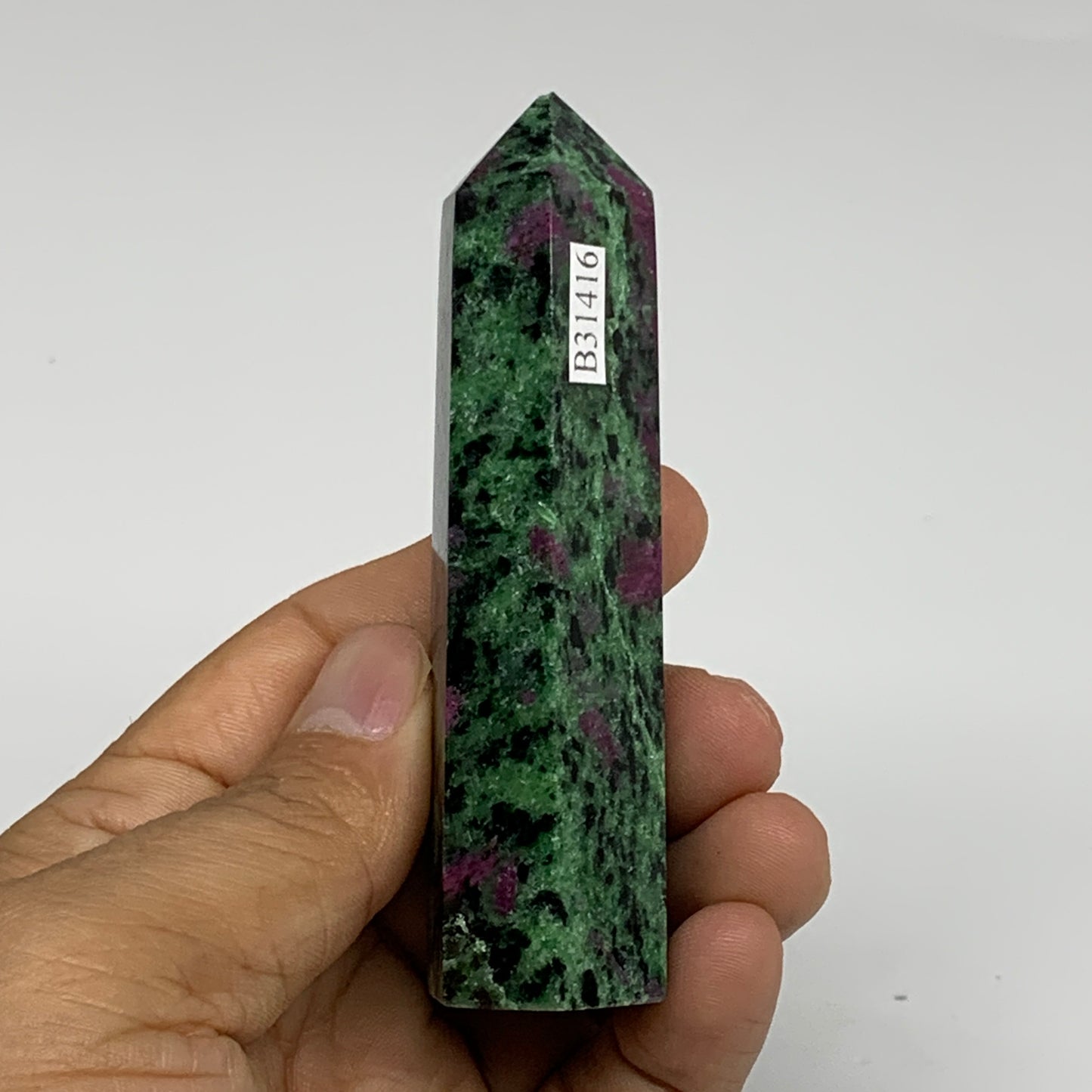 113.5g, 3.5"x0.9", Natural Ruby Zoisite Tower Point Obelisk @India, B31416