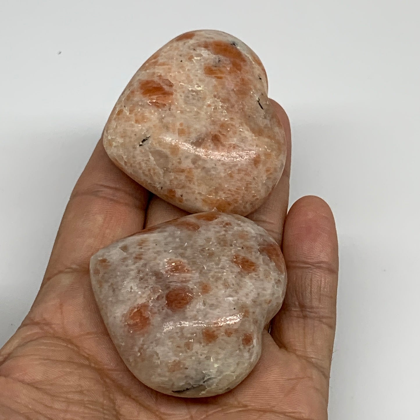 157.5g,1.8"-1.8", 2pcs, Sunstone Heart Polished Healing Crystal, B34800