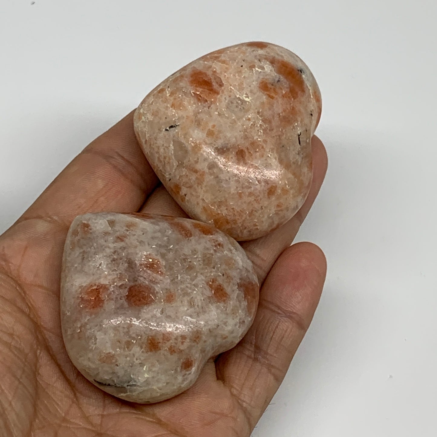 157.5g,1.8"-1.8", 2pcs, Sunstone Heart Polished Healing Crystal, B34800