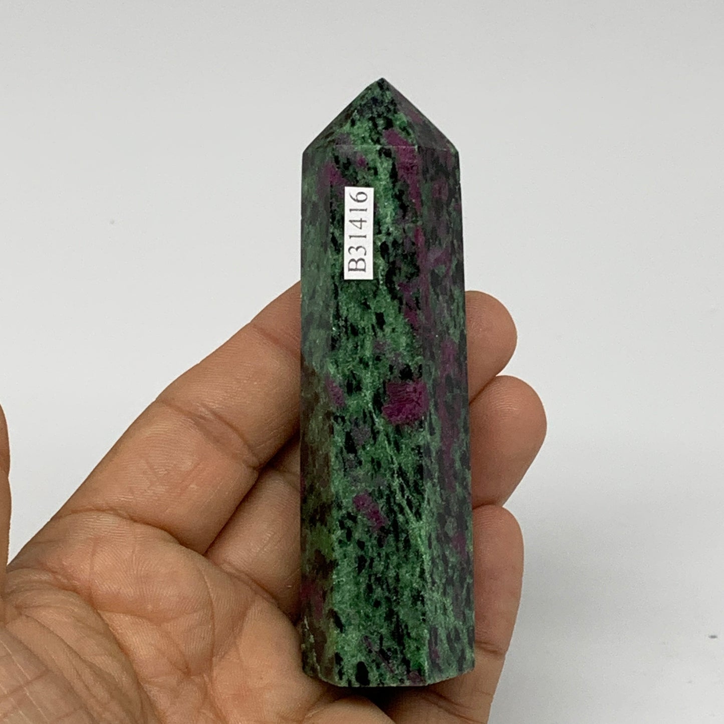113.5g, 3.5"x0.9", Natural Ruby Zoisite Tower Point Obelisk @India, B31416