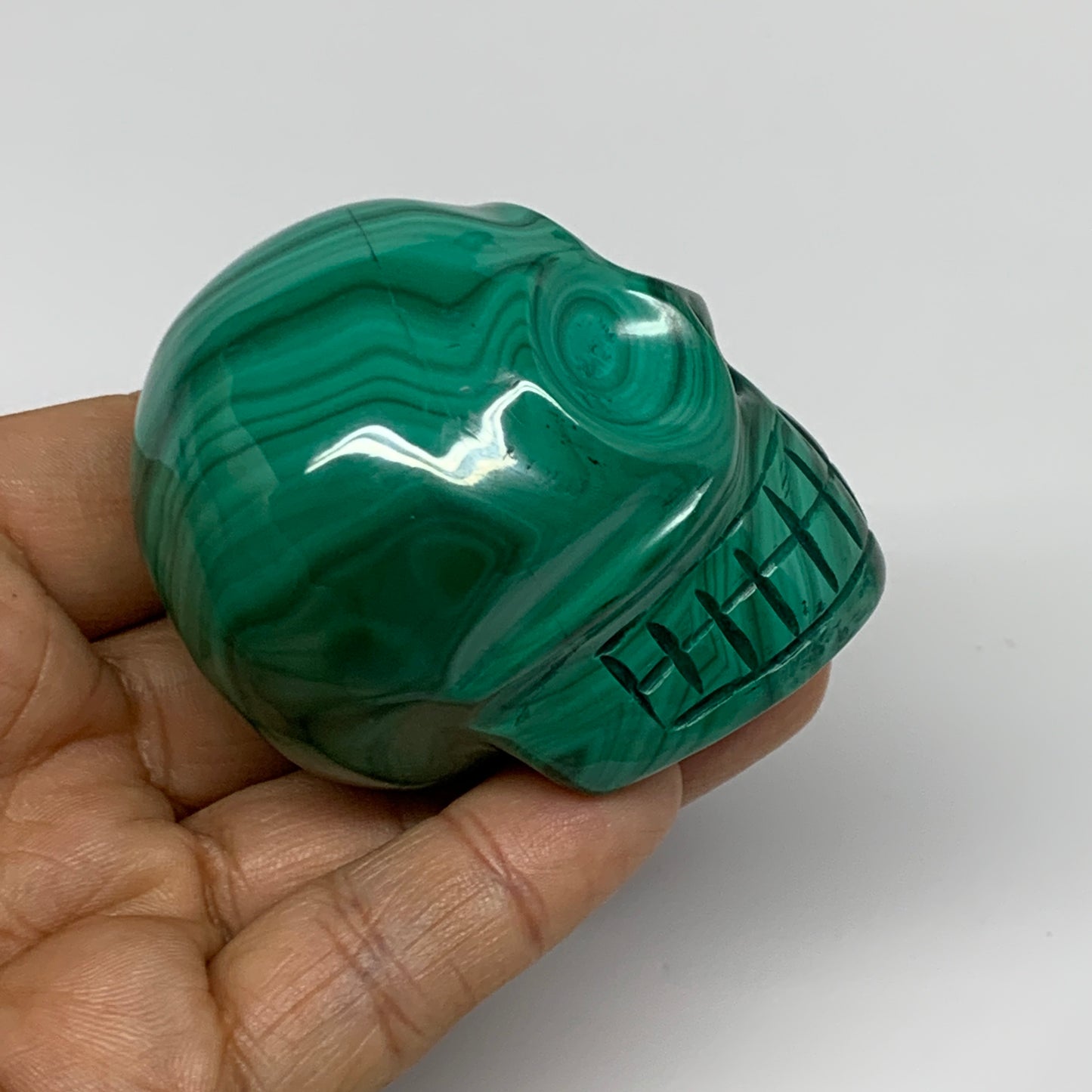 239.9g, 1.9"x1.7"x1.9", Natural Solid Malachite Skull From Congo, B32722