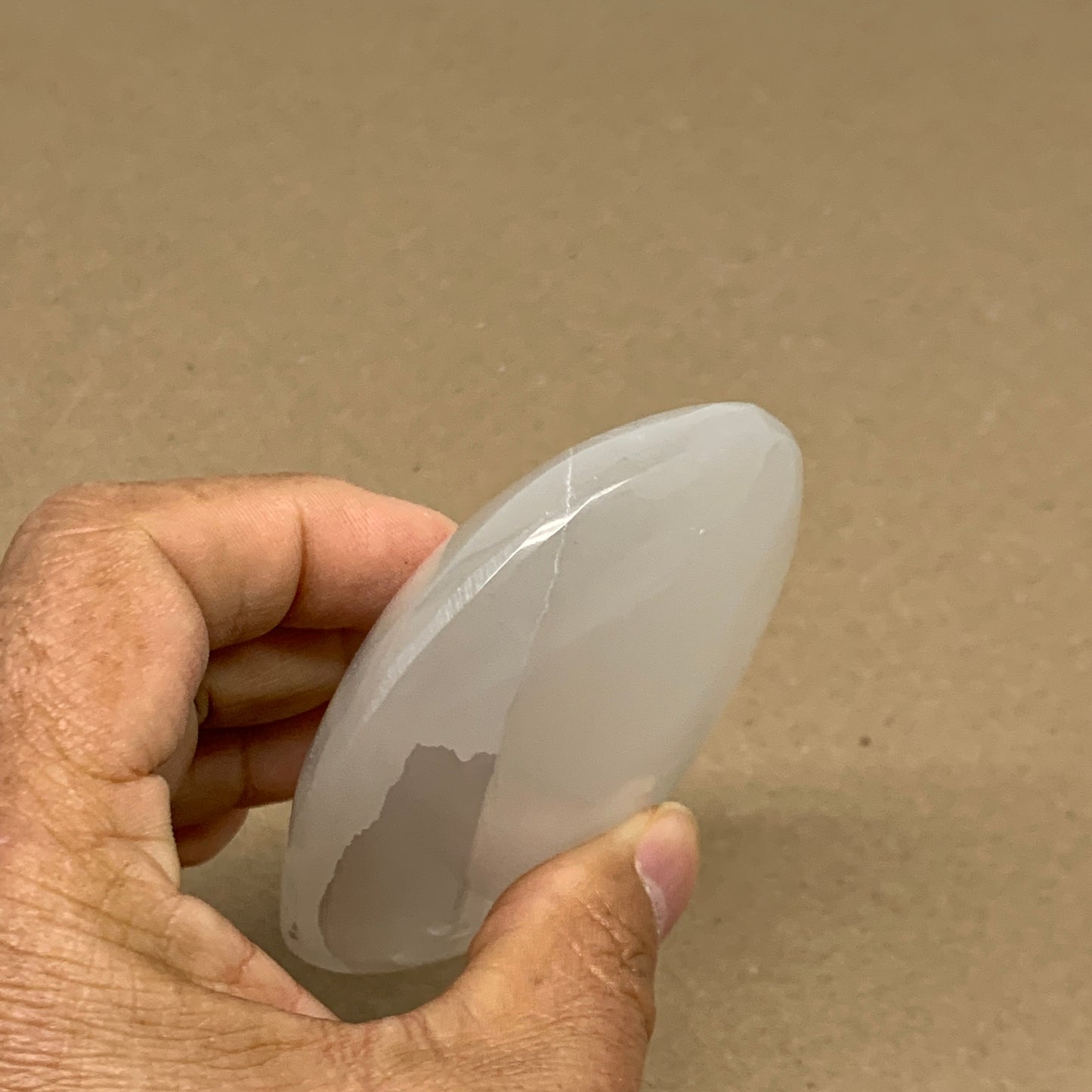 0.55 lbs, 3.9"x2.7"x1.2", White Selenite Palmstone Crystal Pillow Reiki, B36107