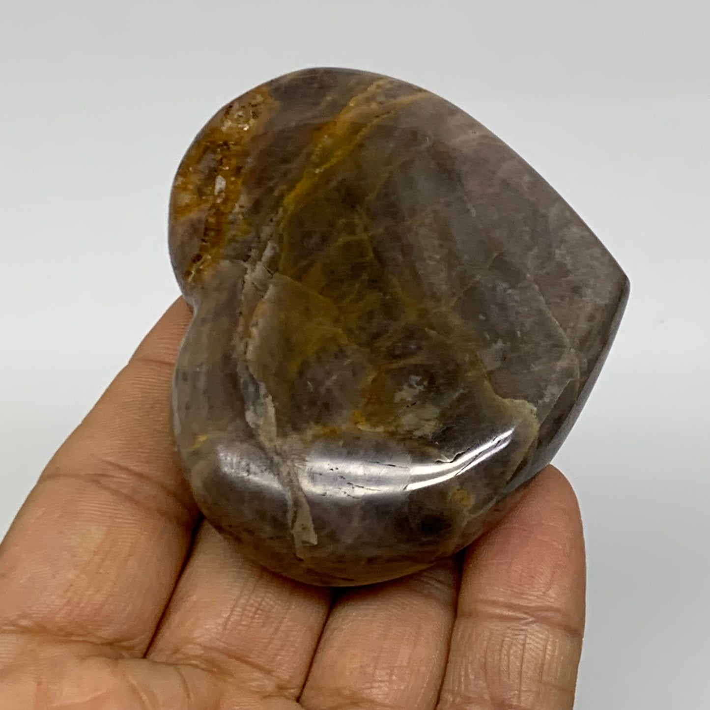 0.26 lbs, 2.1"x2.7"x0.8", Black Moonstone Heart Polished Crystal Decor, B37845