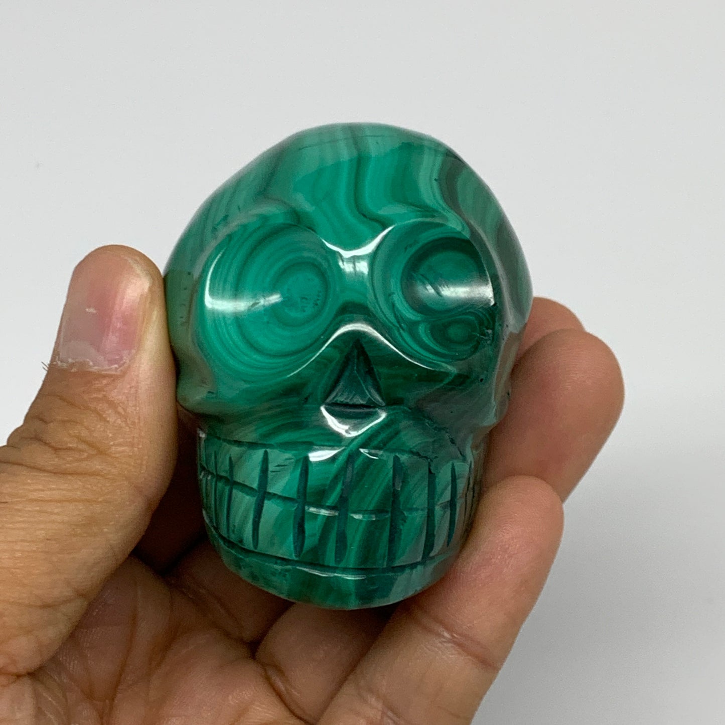 239.9g, 1.9"x1.7"x1.9", Natural Solid Malachite Skull From Congo, B32722