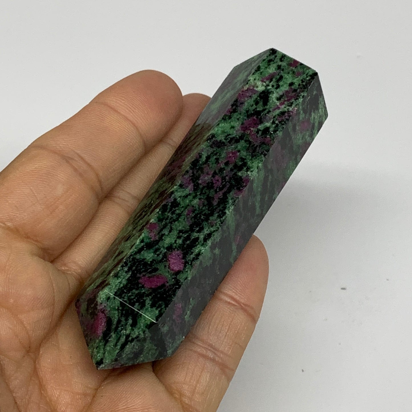 113.5g, 3.5"x0.9", Natural Ruby Zoisite Tower Point Obelisk @India, B31416
