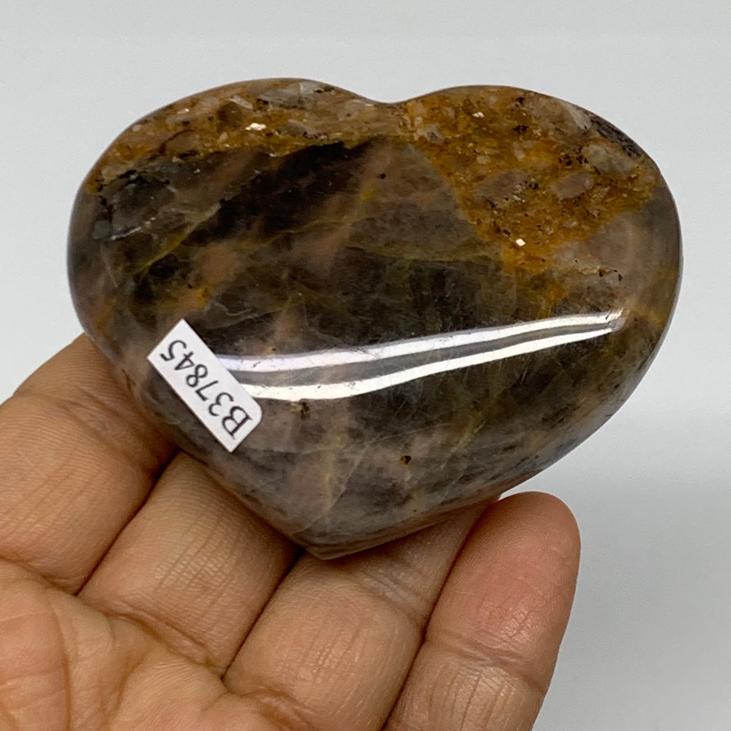 0.26 lbs, 2.1"x2.7"x0.8", Black Moonstone Heart Polished Crystal Decor, B37845