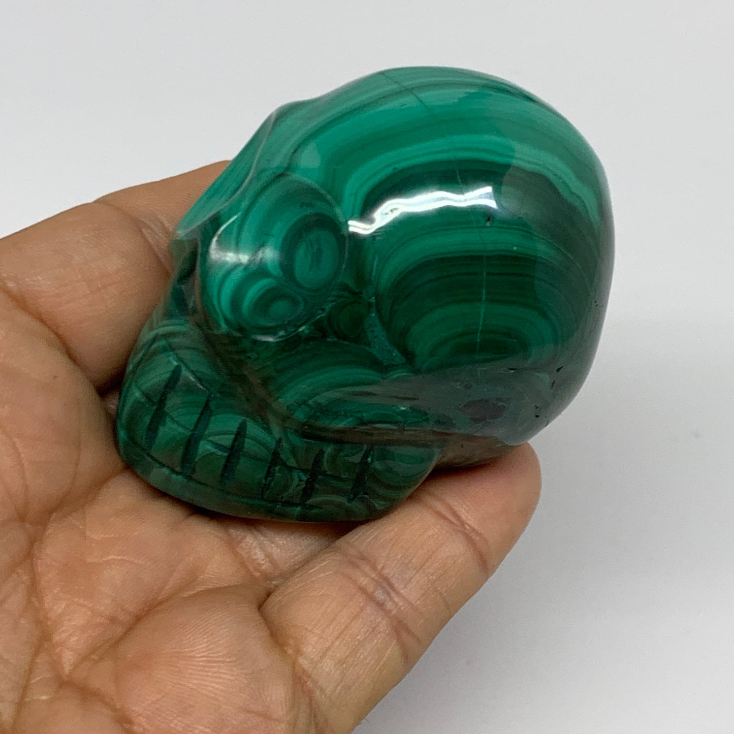 239.9g, 1.9"x1.7"x1.9", Natural Solid Malachite Skull From Congo, B32722