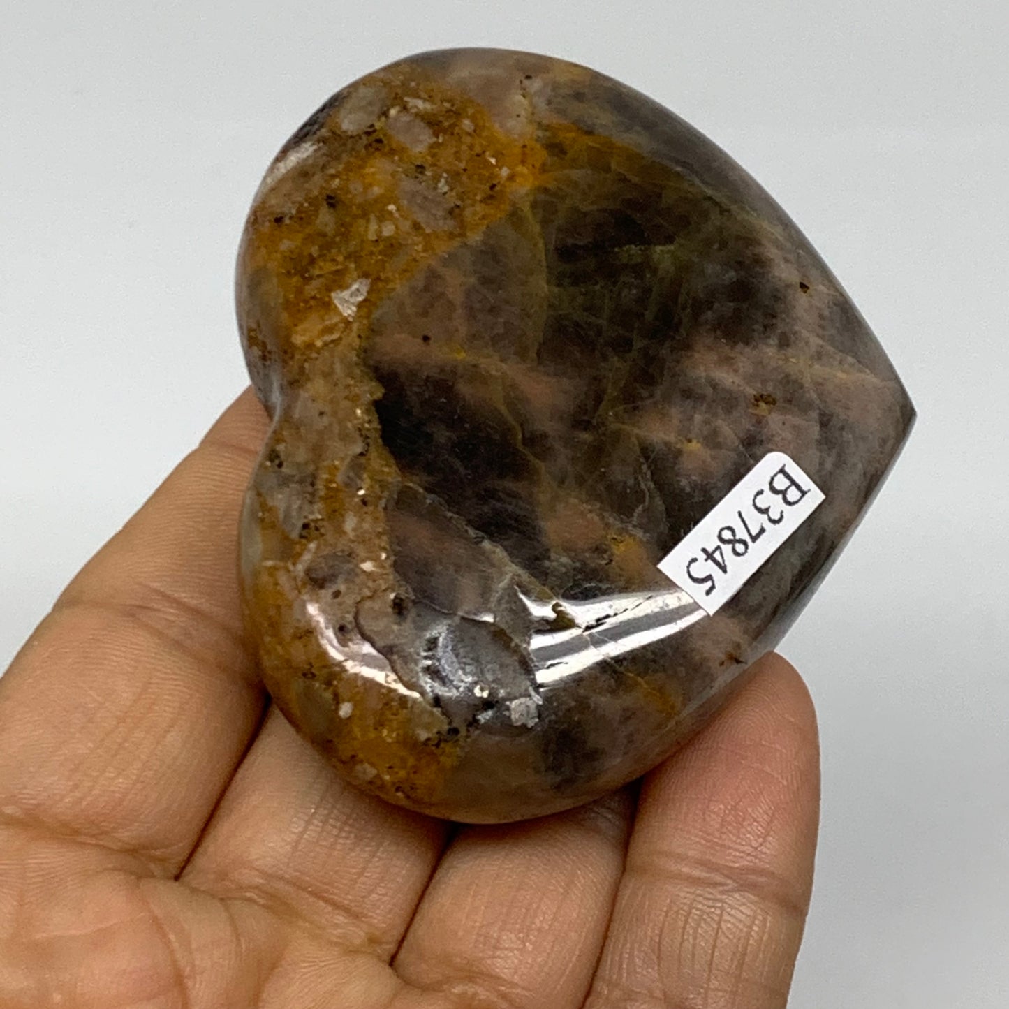 0.26 lbs, 2.1"x2.7"x0.8", Black Moonstone Heart Polished Crystal Decor, B37845