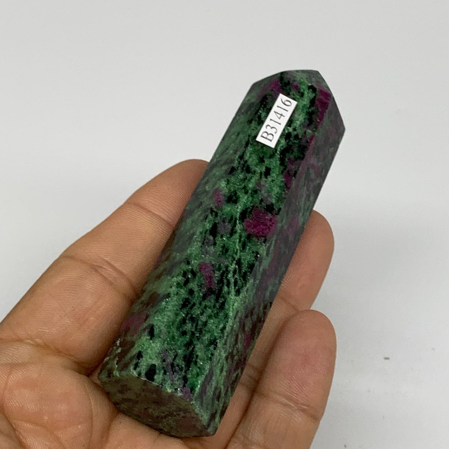 113.5g, 3.5"x0.9", Natural Ruby Zoisite Tower Point Obelisk @India, B31416