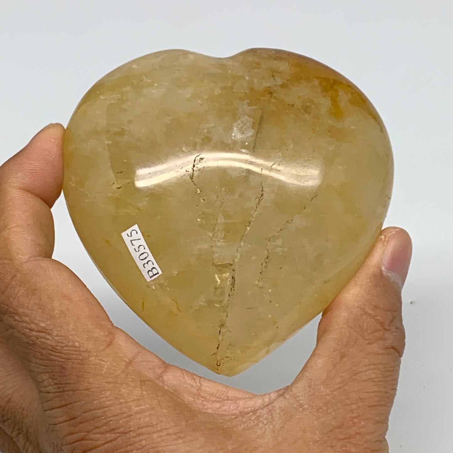 348.5g, 3.1"x3.1"x1.6" Yellow Healing Quartz Heart Crystal @Madagascar, B30575