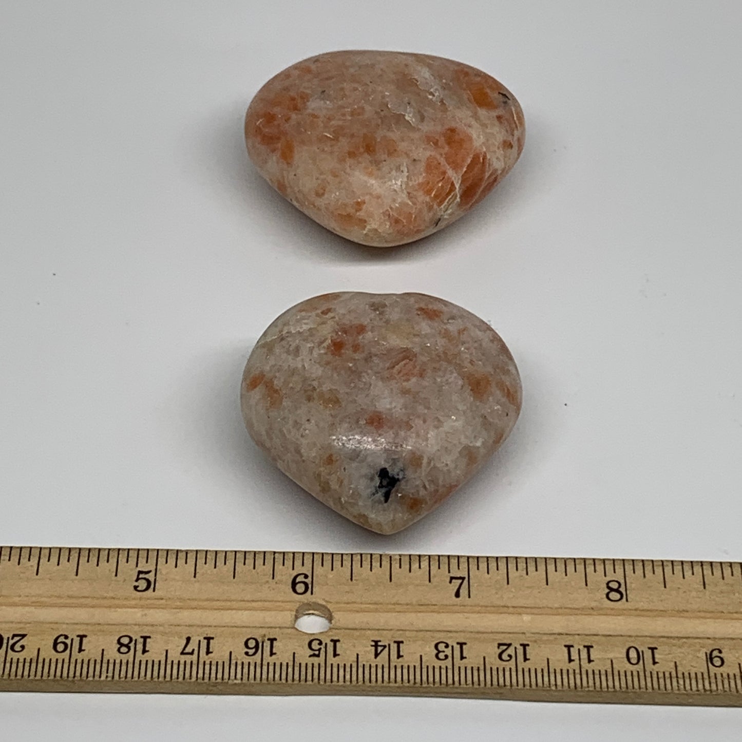 157.5g,1.8"-1.8", 2pcs, Sunstone Heart Polished Healing Crystal, B34800