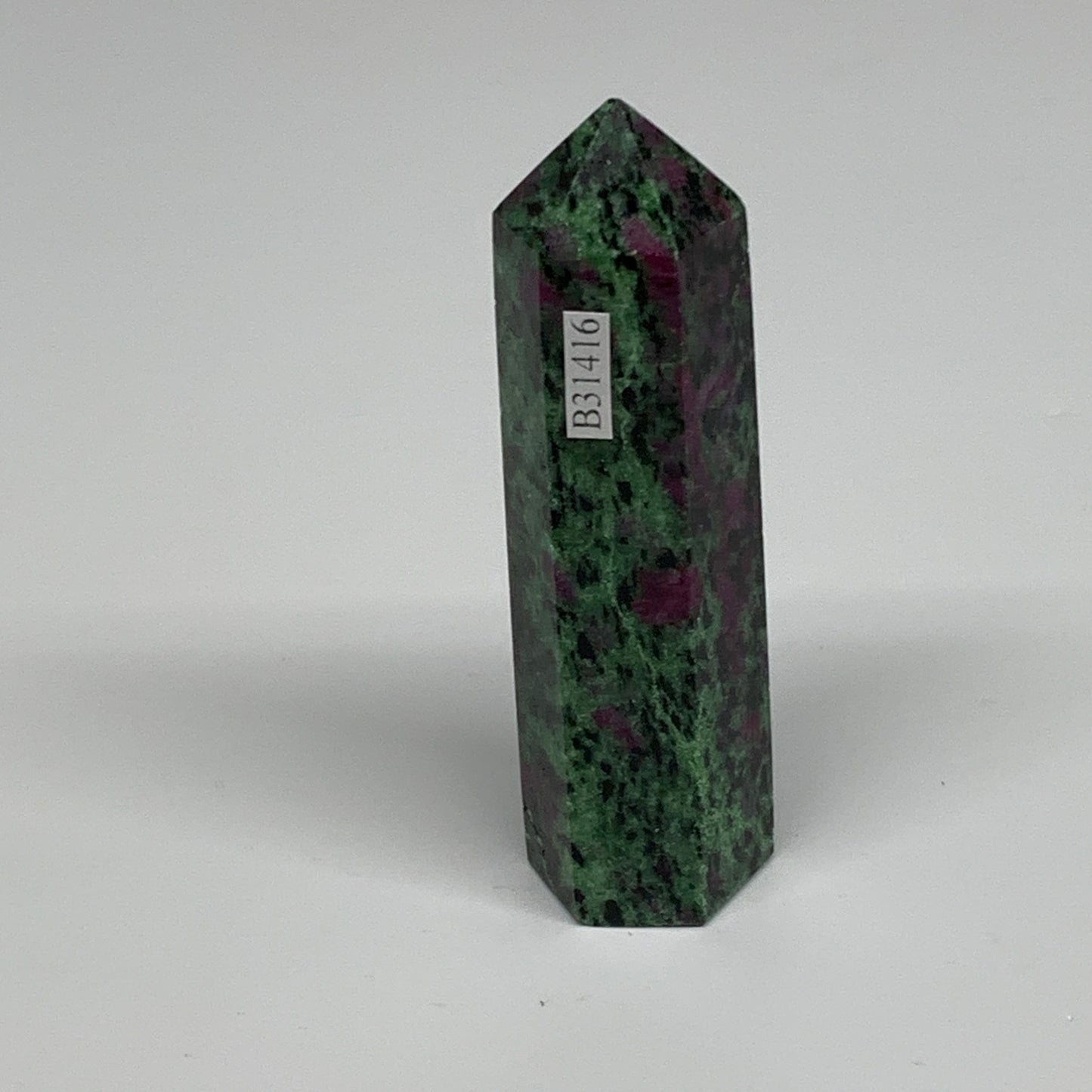 113.5g, 3.5"x0.9", Natural Ruby Zoisite Tower Point Obelisk @India, B31416