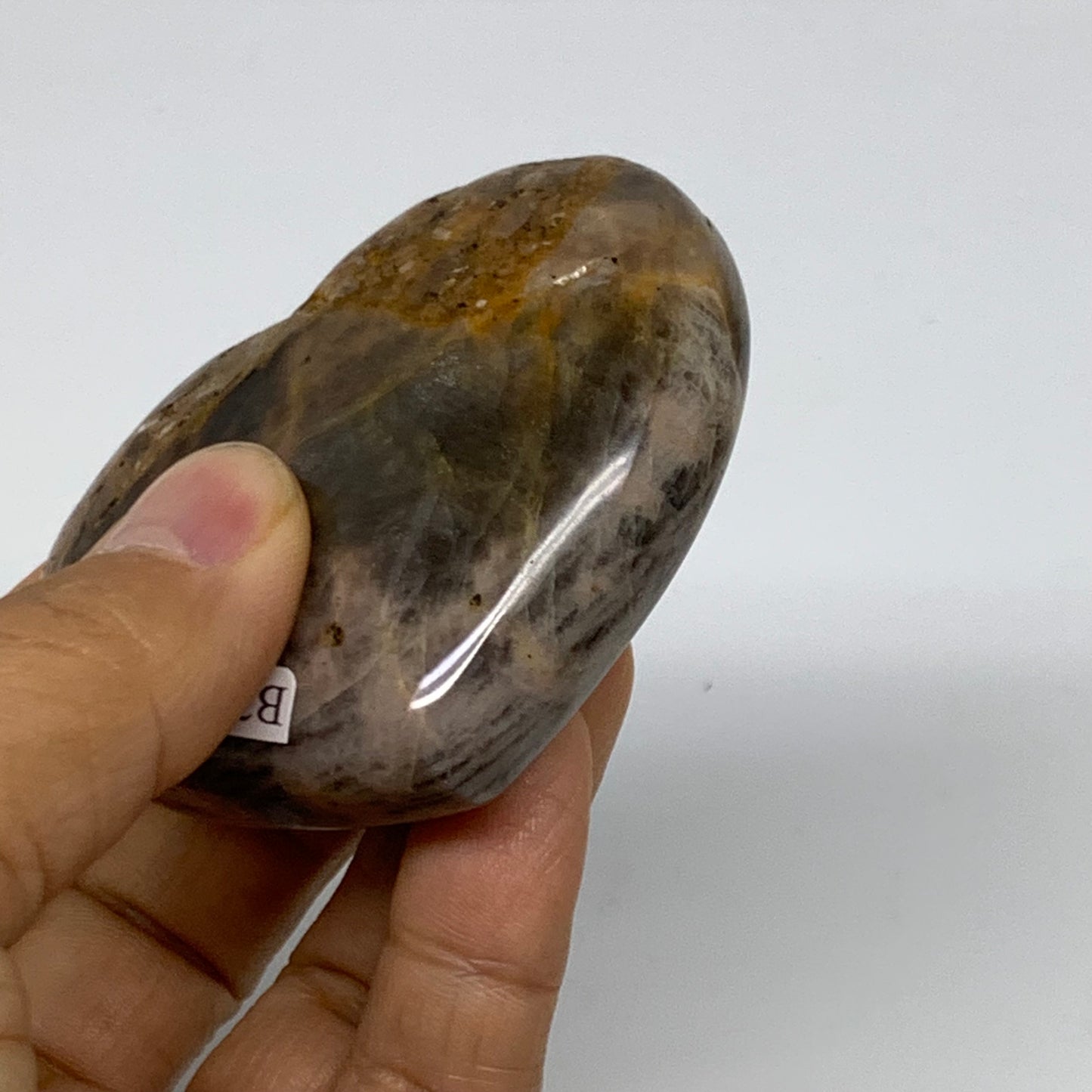 0.26 lbs, 2.1"x2.7"x0.8", Black Moonstone Heart Polished Crystal Decor, B37845