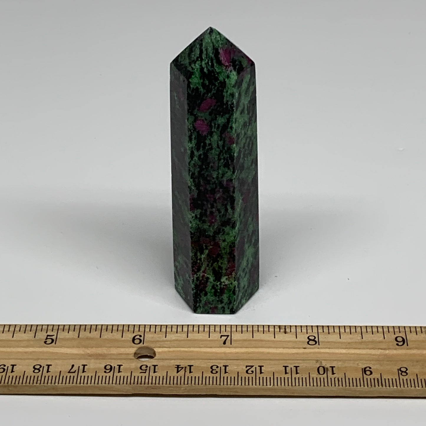113.5g, 3.5"x0.9", Natural Ruby Zoisite Tower Point Obelisk @India, B31416