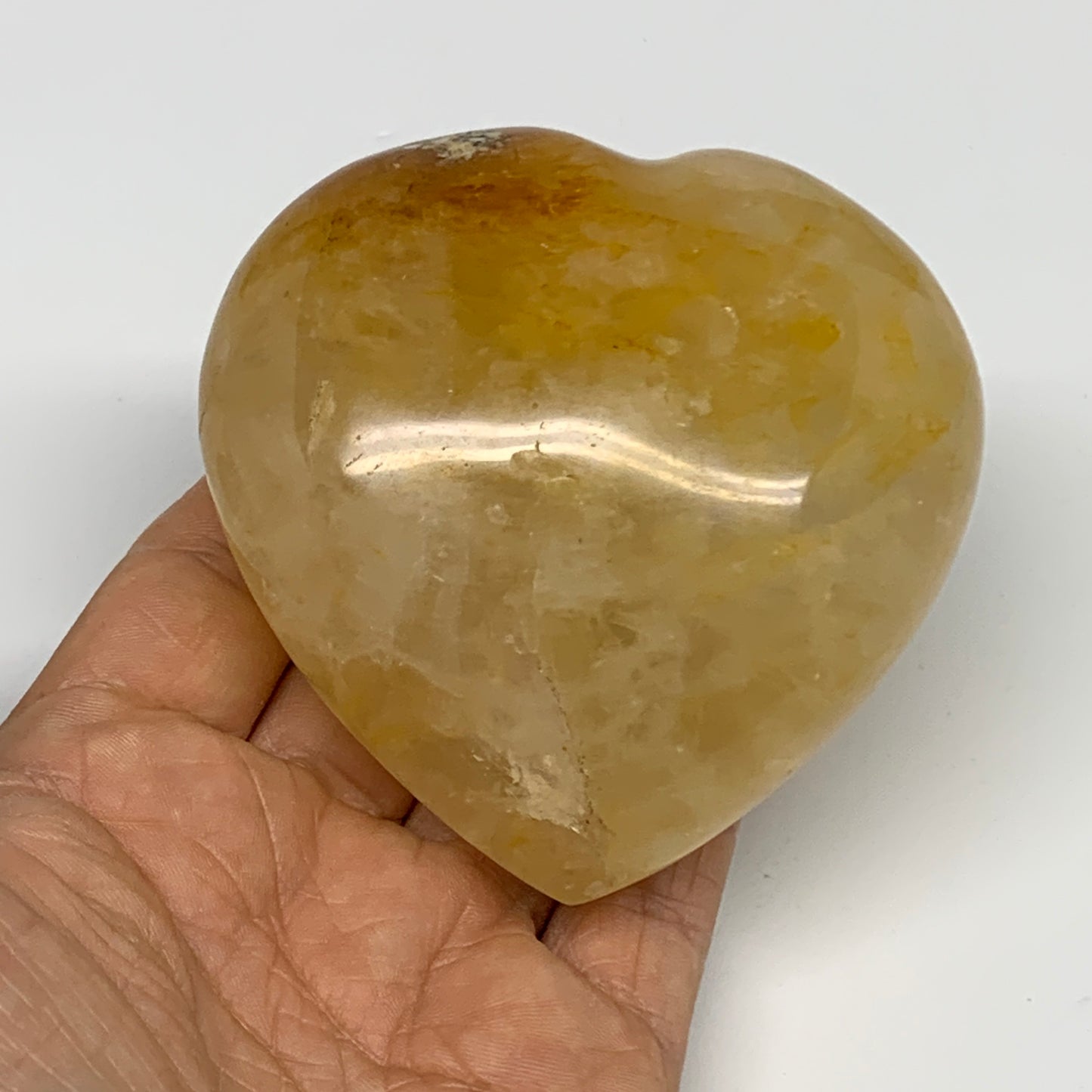 348.5g, 3.1"x3.1"x1.6" Yellow Healing Quartz Heart Crystal @Madagascar, B30575
