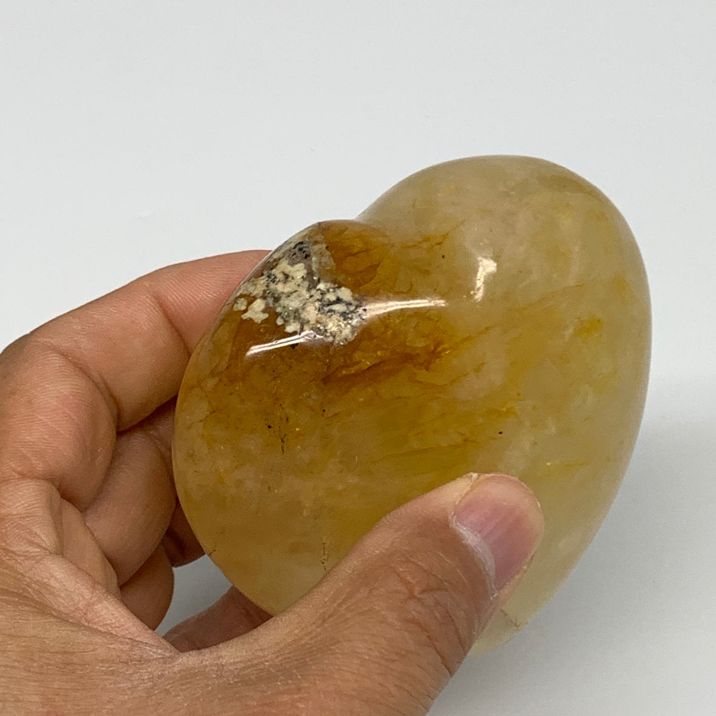 348.5g, 3.1"x3.1"x1.6" Yellow Healing Quartz Heart Crystal @Madagascar, B30575