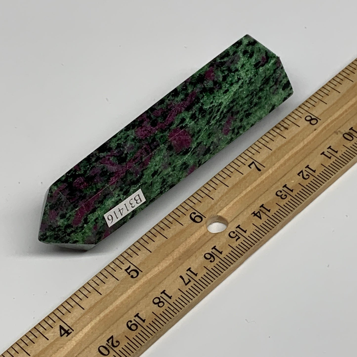 113.5g, 3.5"x0.9", Natural Ruby Zoisite Tower Point Obelisk @India, B31416