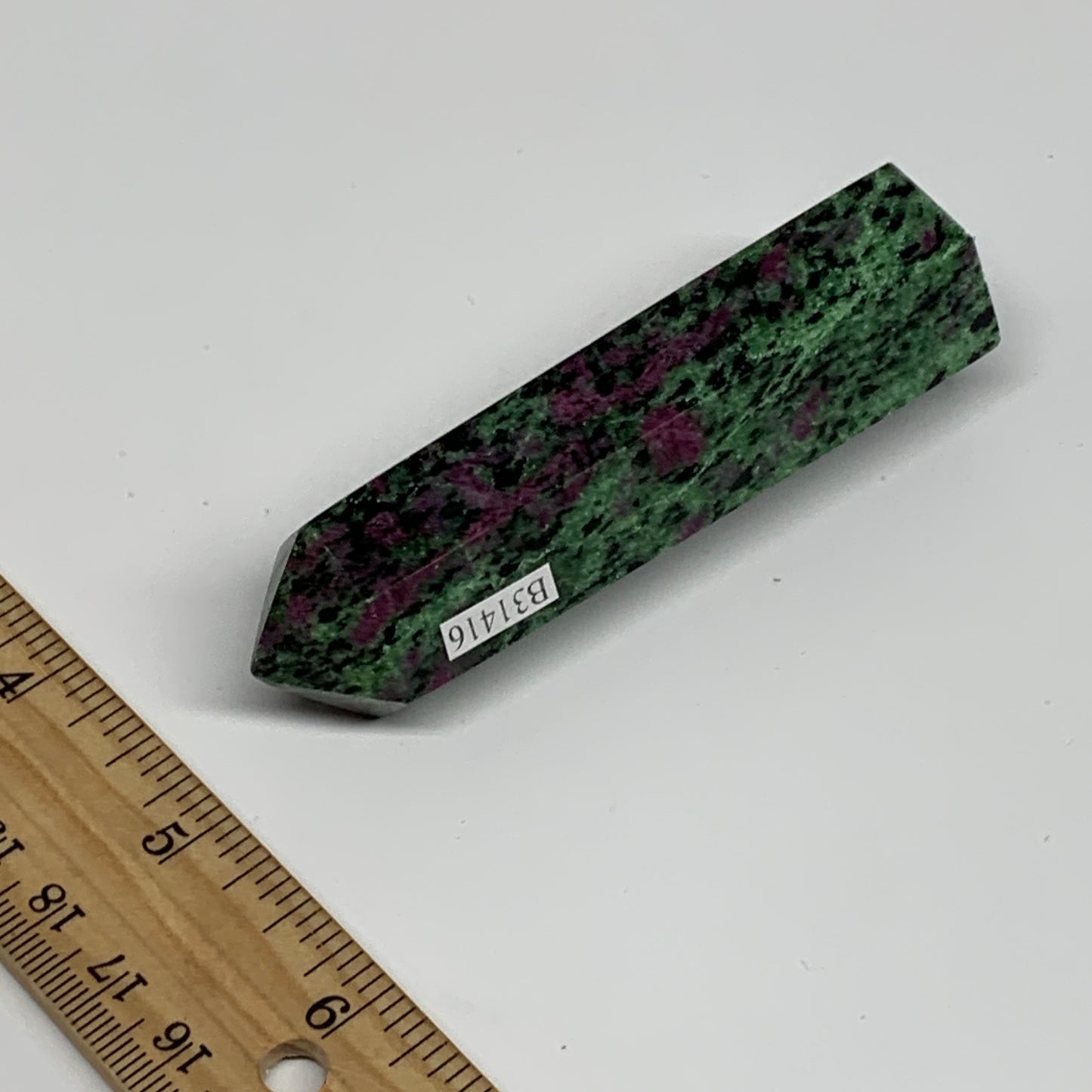 113.5g, 3.5"x0.9", Natural Ruby Zoisite Tower Point Obelisk @India, B31416
