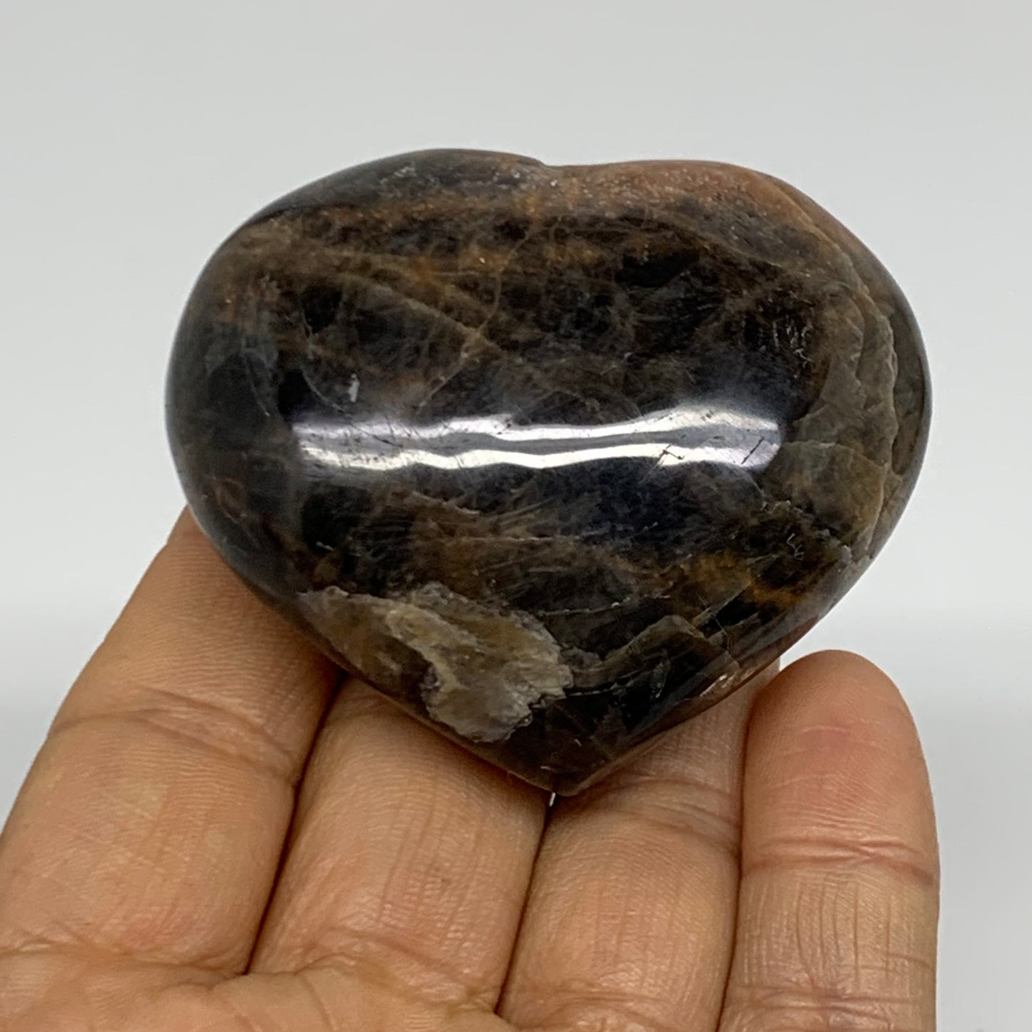 0.24 lbs, 2"x2.3"x1.1", Black Moonstone Heart Polished Crystal Decor, B37846