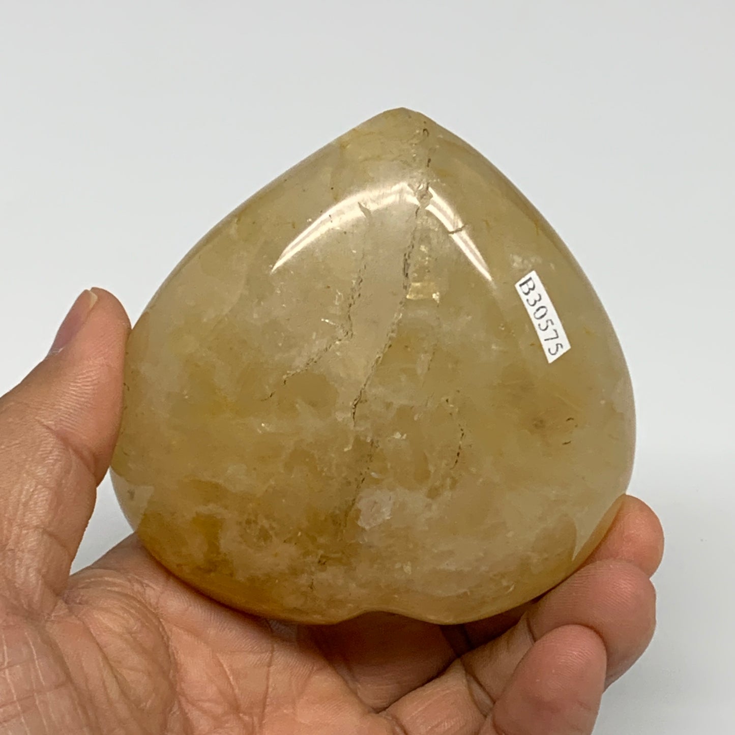 348.5g, 3.1"x3.1"x1.6" Yellow Healing Quartz Heart Crystal @Madagascar, B30575