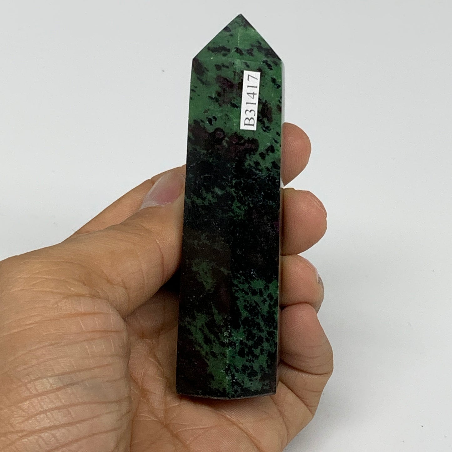 119.1g, 3.5"x0.9", Natural Ruby Zoisite Tower Point Obelisk @India, B31417