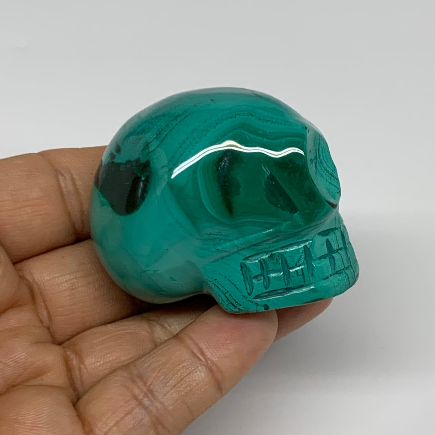 137.7g, 1.9"x1.4"x1.5", Natural Solid Malachite Skull From Congo, B32723