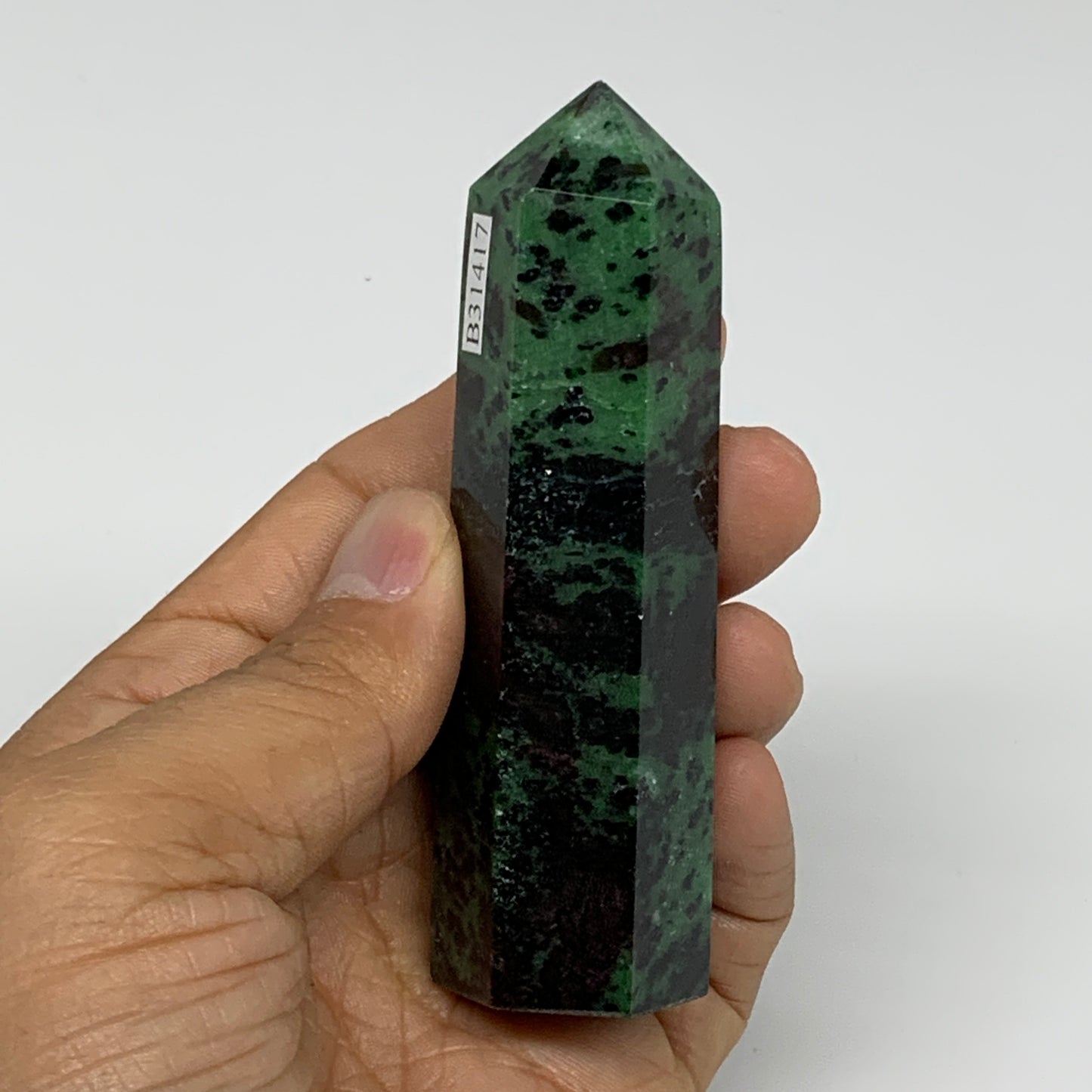 119.1g, 3.5"x0.9", Natural Ruby Zoisite Tower Point Obelisk @India, B31417